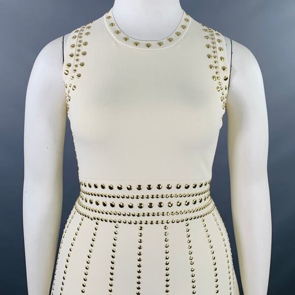 MICHAEL by MICHAEL KORS Size L Cream Gold Viscose Blend Studded Sleeveless Dress - Picture 2 of 10
